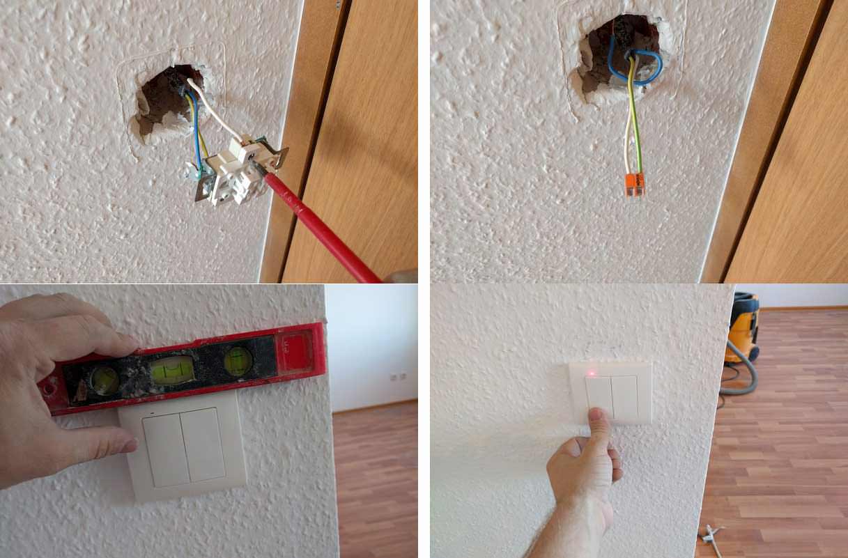 как закрепить выключатель в стене